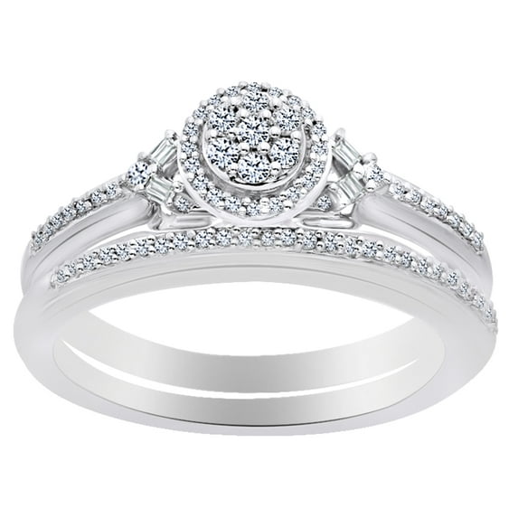 AFFY Round Shape White Natural Diamond Halo Style Bridal Ring Set In 10K Solid White Gold (0.25 Cttw) By