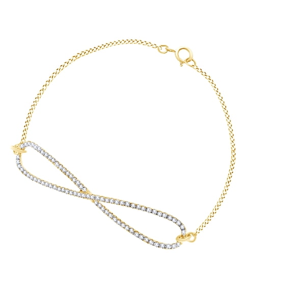 AFFY Round Shape White Natural Diamond Infinity Chain Bracelet In 10k Yellow Gold (0.5"0 cttw)-7.5"