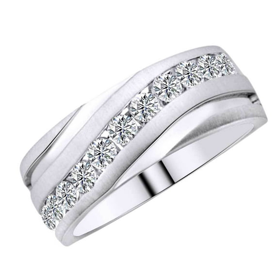 AFFY Round Shape White Natural Diamond Men's Band Ring In 10k White Gold (0.25 cttw) Ring Size-13.5