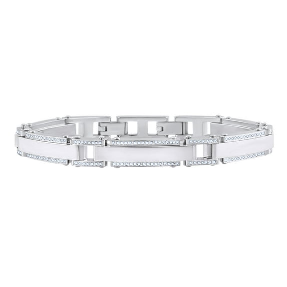 AFFY Round Shape White Natural Diamond Men's Bracelet In 14k White Gold Over Sterling Silver (1.25 cttw) - 7.5"
