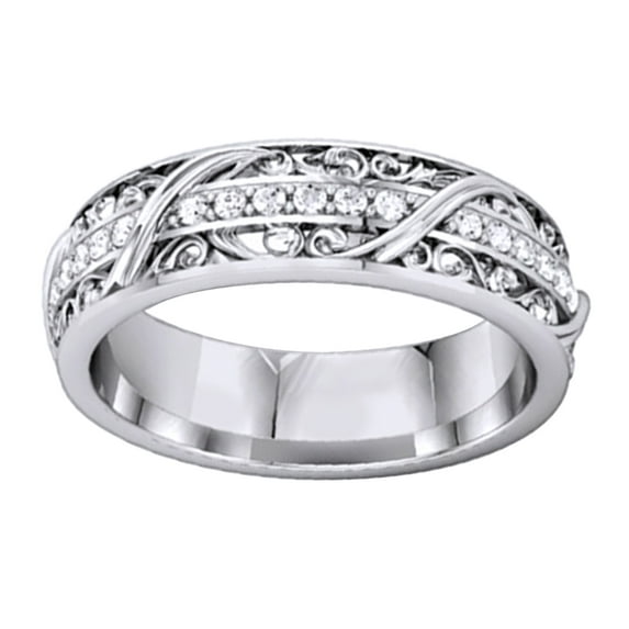 AFFY Round Shape White Natural Diamond Men's Engagement band Ring In 14K White Gold (0.33 Cttw)