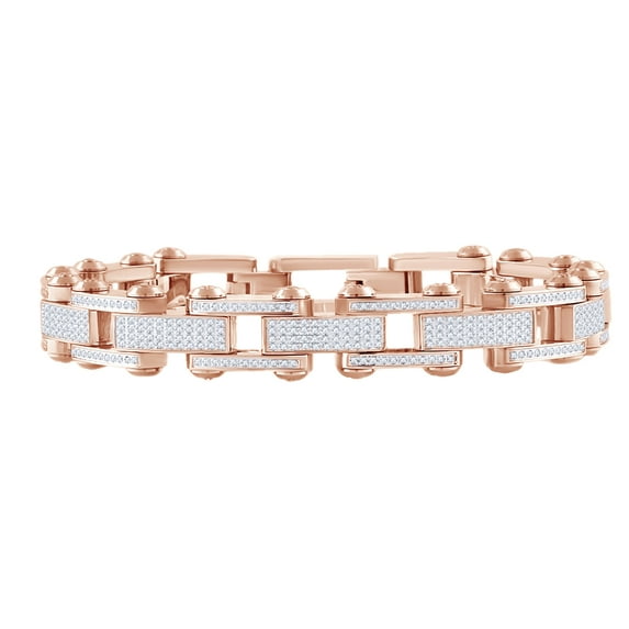 AFFY Round Shape White Natural Diamond Men's Link Bracelet In 14k Rose Gold Over Sterling Silver (3.40 cttw) - 8.5"
