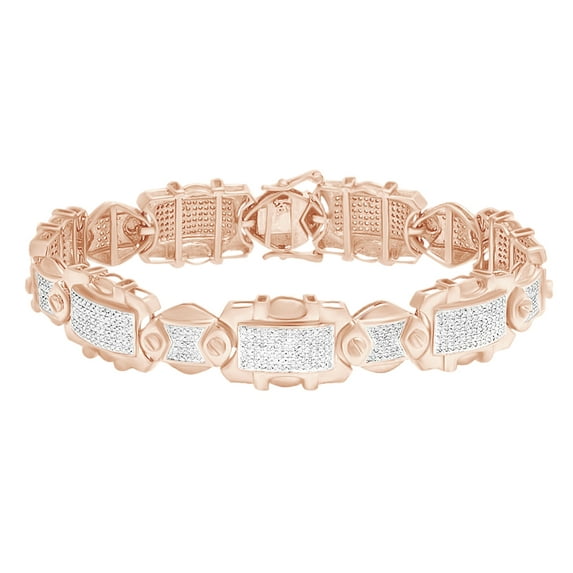 AFFY Round Shape White Natural Diamond Men's Tennis Bracelet In 10k Rose Gold (2.5"0 cttw)-8.5"