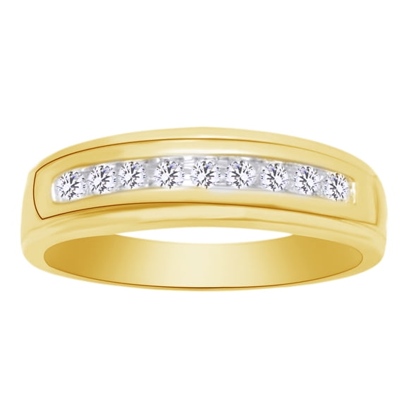 AFFY Round Shape White Natural Diamond Men's Wedding Band Ring In 10k Yellow Gold (0.2 cttw) Ring Size-12.5