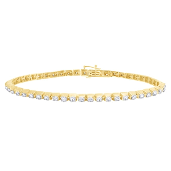 AFFY Round Shape White Natural Diamond One Row Tennis Bracelet In 10k Yellow Gold (1.60 cttw)-7.5"
