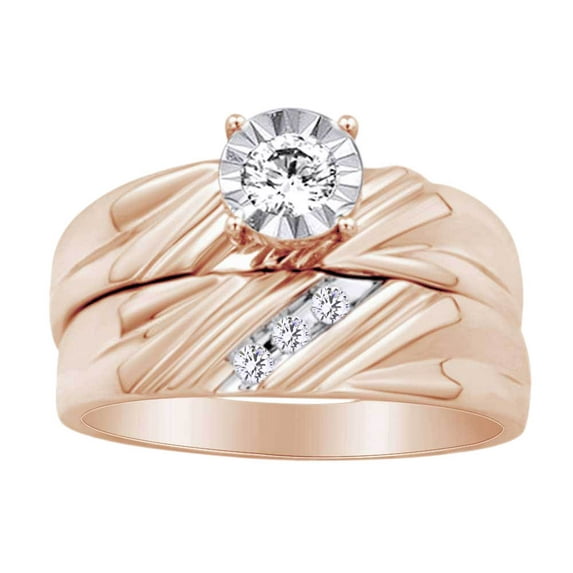 AFFY Round Shape White Natural Diamond Solitaire Bridal Ring Set In 10k Rose Gold (0.25 Ct) Ring Size-8
