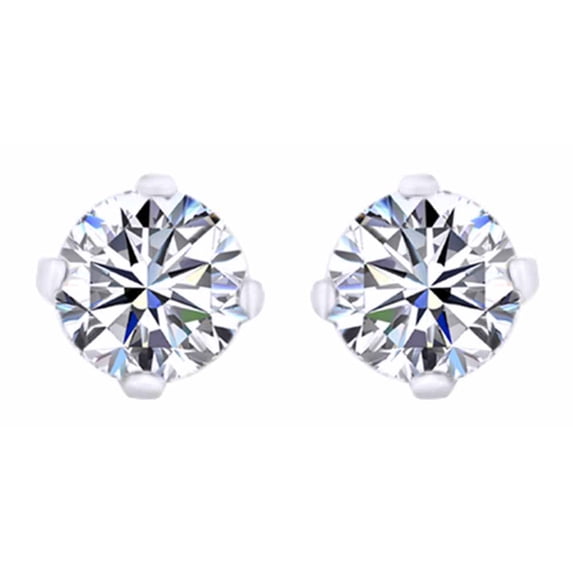 AFFY Round Shape White Natural Diamond Solitaire Stud Earrings In 10K Solid White Gold (2 Cttw)