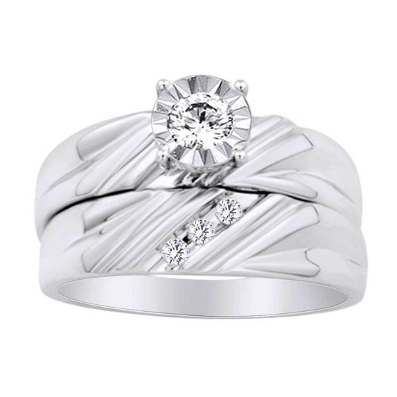 AFFY Round Shape White Natural Diamond Solitaire Wedding Ring Set In 10k White Gold (0.30 Ct) Ring Size-10