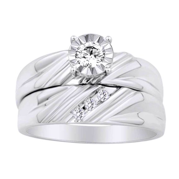 AFFY Round Shape White Natural Diamond Solitaire Wedding Ring Set In 10k White Gold (0.30 Ct) Ring Size-8