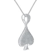 JEWEL ZONE US Round Shape White Natural Diamond Spade Poker Ace Pendant Necklace 10k Solid White Gold (0.46 Cttw)