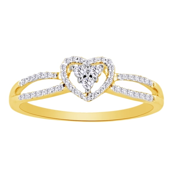 AFFY Round Shape White Natural Diamond Split Shank Heart Ring In 10k Yellow Gold (0.16 cttw) Ring Size-4.5