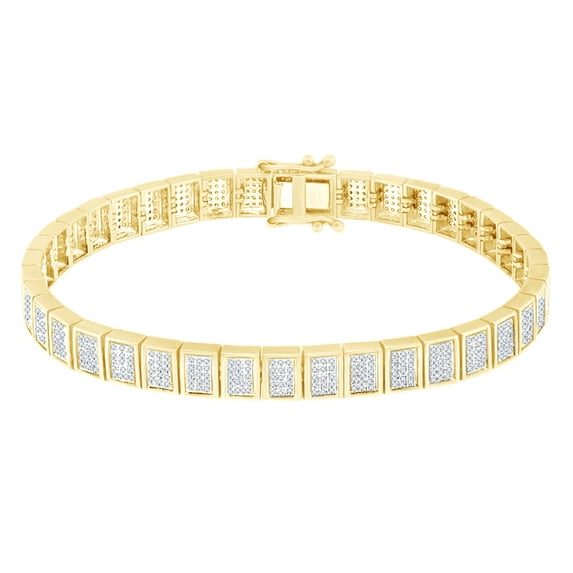 AFFY Round Shape White Natural Diamond Square Cluster Chain Bracelet In 10k Yellow Gold (2.5"0 cttw)-8.5"