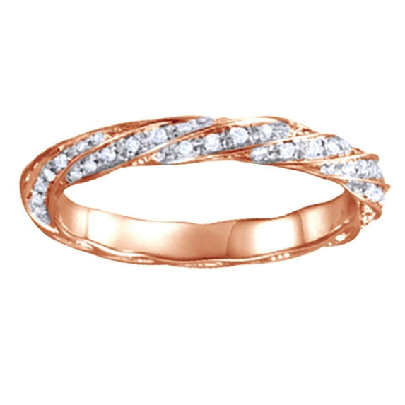 AFFY Round Shape White Natural Diamond Twist Eternity Band Ring In 14K Rose Gold (0.33 Cttw)