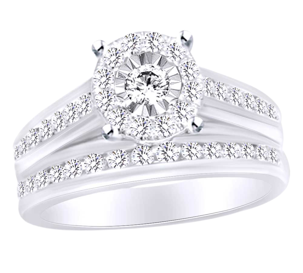 Round Shape White Natural Diamond Wedding Ring Set In 10k White Gold (1.25 cttw) Ring Size-4 - image 1 of 2