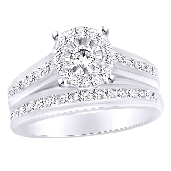AFFY Round Shape White Natural Diamond Wedding Ring Set In 10k White Gold (1.25 cttw) Ring Size-5.5