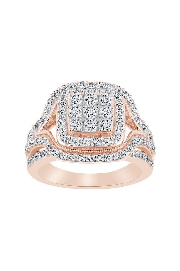 Round Shape White Natural Diamond Womens Engagement Wedding Ring In 10k Solid Rose Gold (2 cttw)