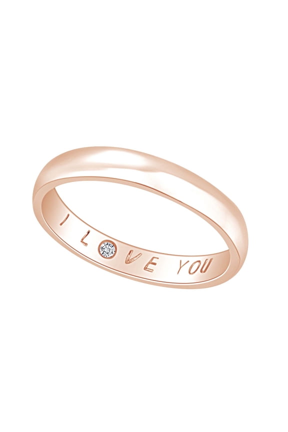 Round Shape White Natural Secret Diamond Accent Wedding Band Ring In 14k Solid Rose Gold Ring Size-6.5