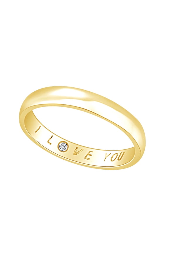 Round Shape White Natural Secret Diamond Accent Wedding Band Ring In 14k Solid Yellow Gold Ring Size-6