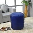 thumbnail image 1 of Round Shaped Goat Leather Handmade Eco-Friendly Blue Pouf - Round Shape Pouf, 18" x 18" x 18", Plain Solid Pouf, Goat Leather Pouf, Recycled Cotton Fill Stuffed Pouf, Leather Seating Pouf, 1 of 5