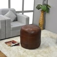 thumbnail image 1 of Round Shaped Goat Leather Handmade Eco-Friendly Brown Pouf - Round Shape Pouf, 18" x 18" x 18", Plain Solid Pouf, Goat Leather Pouf, Recycled Cotton Fill Stuffed Pouf, Leather Seating Pouf, 1 of 5