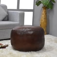 thumbnail image 1 of Round Shaped Goat Leather Handmade Eco-Friendly Brown Pouf - Round Shape, 21" x 21" x 12", Plain Solid, Goat Leather, Recycled Cotton Fill Stuffed, Leather Seating Pouf, 1 of 5