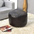 thumbnail image 1 of Round Shaped Goat Leather Handmade Eco-Friendly Chocolate Brown Pouf - Round Shape Pouf, 14" x 14"x 14", Plain Solid Pouf, Goat Leather Pouf, Recycled Cotton Fill Stuffed Pouf, Leather Seating Pouf, 1 of 5