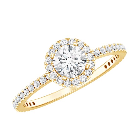 Rosec Jewels Round Shaped Lab Diamond Promise Halo Engagement Ring - EF-VS Quality, 14K Yellow Gold, US 8.50