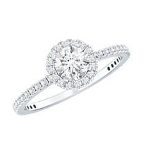 Rosec Jewels Round Shaped Lab Diamond Promise Halo Engagement Ring - EF-VS Quality, 925 Sterling Silver, US 4.00