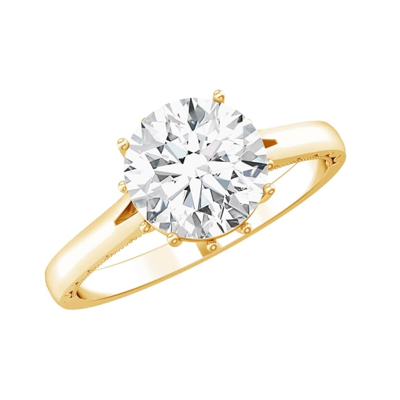 Rosec Jewels Round Shaped Moissanite Solitaire Engagement Ring 2 Carat - 8 mm - D-VS1 Quality Certified - with Jewelry Box, 10K Yellow Gold, US 11.00