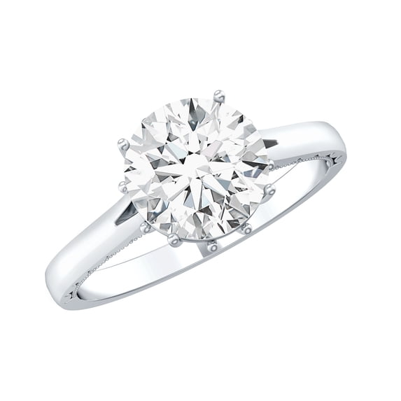 Rosec Jewels Round Shaped Moissanite Solitaire Engagement Ring 2 Carat - 8 mm - D-VS1 Quality Certified - with Jewelry Box, 925 Sterling Silver, US 9.50