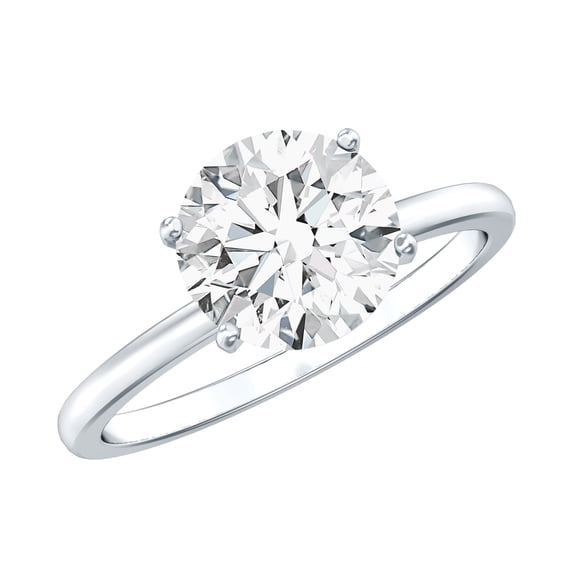 Rosec Jewels Round Shaped Moissanite Solitaire Engagement Ring (8 mm, 2 Carat, D-VS1 Grade), 10K White Gold, US 10.00