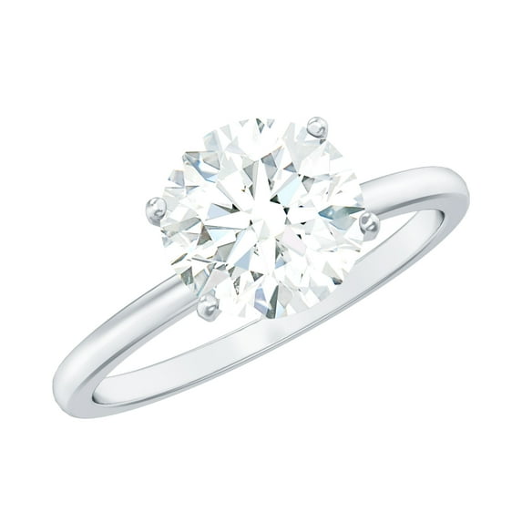 Rosec Jewels Round Shaped Moissanite Solitaire Engagement Ring (8 mm, 2 Carat, D-VS1 Grade), 18K White Gold, US 7.00