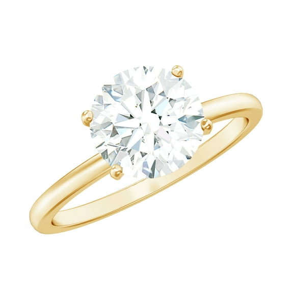 Rosec Jewels Round Shaped Moissanite Solitaire Engagement Ring (8 mm, 2 Carat, D-VS1 Grade), 18K Yellow Gold, US 6.50