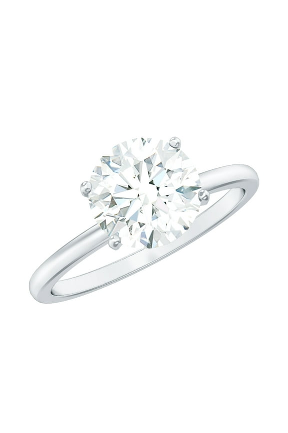 Round Shaped Moissanite Solitaire Engagement Ring (8 mm, 2 Carat, D-VS1 Grade), 925 Sterling Silver, US 4.00