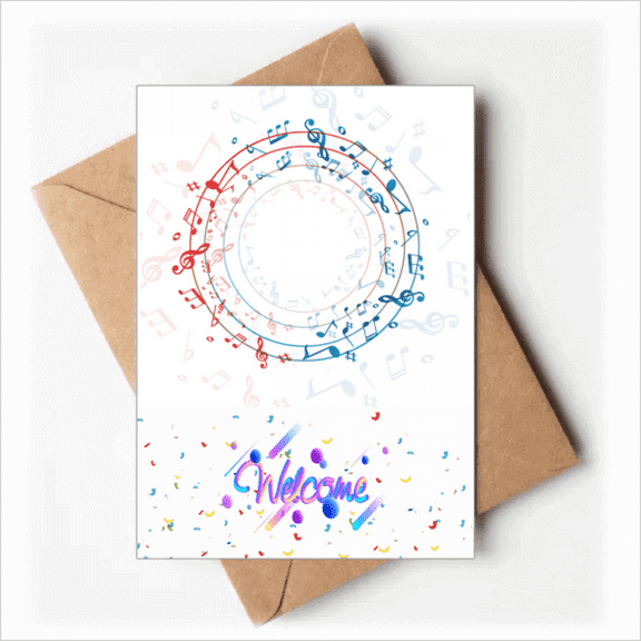 Round-Shaped Red Blue Music Notes Welcome Back Greeting Cards Envelopes Blank