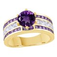 thumbnail image 1 of AFFY Round Shaped Simulated Amethyst & Simulated White Topaz Solitaire Ring In 14k Yellow Gold Over Sterling Silver (2.49 Cttw), 1 of 1
