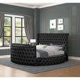 thumbnail image 1 of Round Shaped Velvet Upholstered Bed, Luxury Wood King Bed Frame with Tufted Headboard and TV Stand and USB Chargers for Bedroom, 1 of 7
