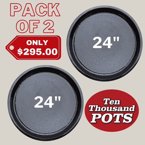 Round | Shiny Black Ceramic Plant Saucer | High Fired Ecofriendly Clay - Sizes 8"-24" - FREE SHIPPING (24"W-PACKOF2, ShinyBlack)