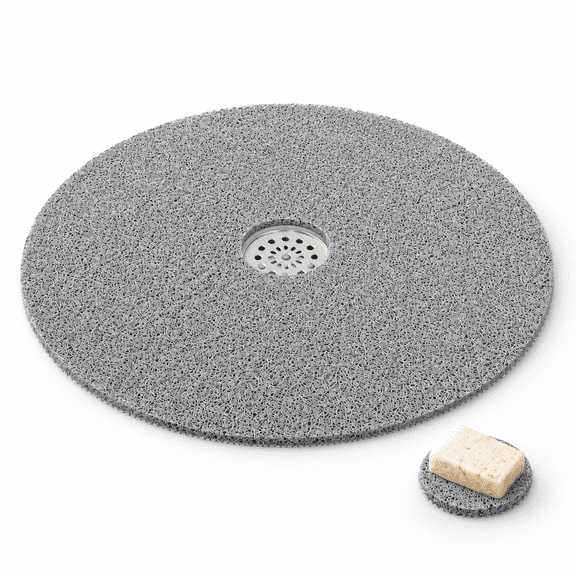 Round Shower Mat With Drain Hole In Middle 24 Inch Diameter Grey
