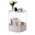 thumbnail image 1 of Round Side/End Table with Fabric Storage Basket，Metal Anti-Rust and Waterproof Small Bedside Nightstand with Removable Tray Top for Living Room，Balcony & Laundry，Beige/1pcs with Basket, 1 of 9