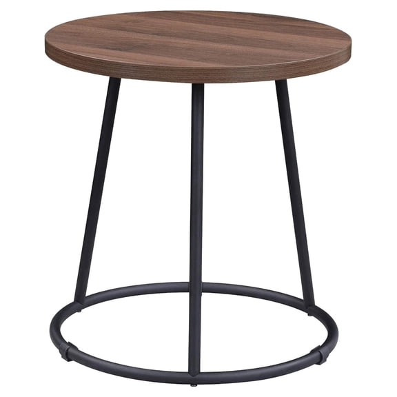 Round Side End Table, Walnut,Powder Coated