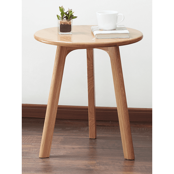 Round Side Table,100% Natural Solid Oak Side Table End Table,3 Legs Wood End Table for Living Room Light Wood Color Solid Wood Furniture (Natural)