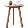 thumbnail image 1 of Round Side Table - 100% Natural Solid Oak Wood - 3 Legs Wood End Table for Living Room - Easy Assembly, Elegant Round End Table - Eco-Friendly Painted Small Side Table (Colour: Natural), 1 of 7