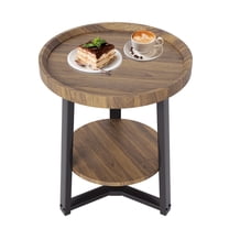 Round Side Table, 2 Tier Bedside Table with Storage, Modern Wood Small Nightstand for Living Room, Bathroom, Bedroom