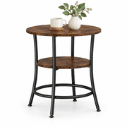 Round Side Table, 2-Tier Modern End Table with Storage Shelves, Industrial Accent Nightstand Telephone Table for Living Room Bedroom Small Spaces