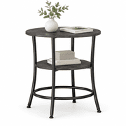 Round Side Table, 2-Tier Modern End Table with Storage Shelves, Industrial Accent Nightstand Telephone Table for Living Room Bedroom Small Spaces