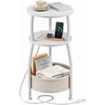 thumbnail image 1 of Round Side Table, 3-Tier End Table with Power Outlets, Small Table with Storage Basket, Coffee Table Sofa Side Table for Small Spaces, Nightstand for Living Room Bedroom 11.81in Matte White, 1 of 17