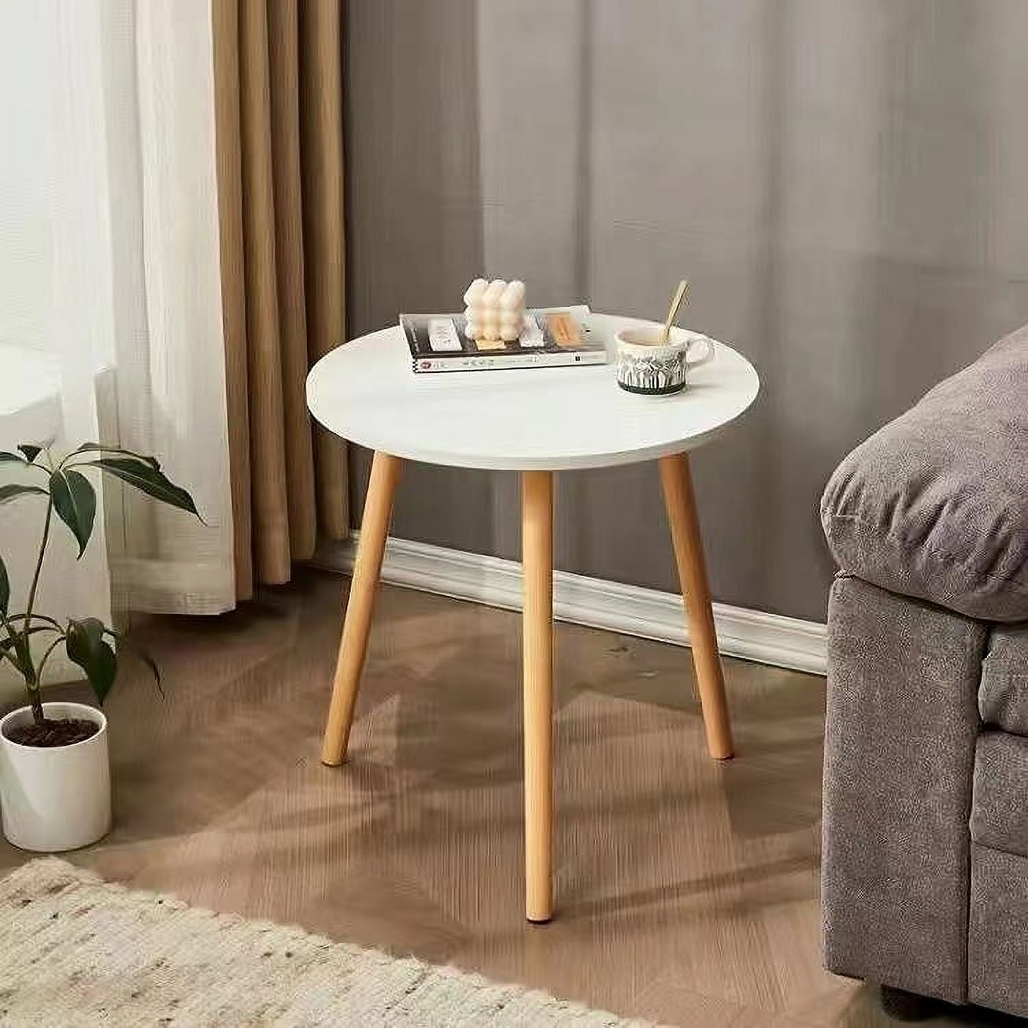 Round Side Table, Accent Nightstand End Table for Living Room Bedroom Office Small Spaces, Easy Assembly Bedside Table for Indoor and Outdoor Use, 16''D x 20.5''H (White)