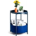 thumbnail image 1 of Round Side Table, Blue End Table with Storage Basket, Metal Night Stand with Removable Tray, Small Bedside Table for Living Room, Bedroom, Nursery(Blue), 1 of 14