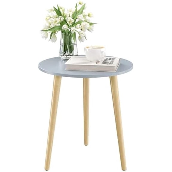 Round Side Table, Blue Grey End Table for Small Spaces, Nursery Round Side Table Small Bedside Table Living Room, Bedroom, 16.5 x 20.5 Inches